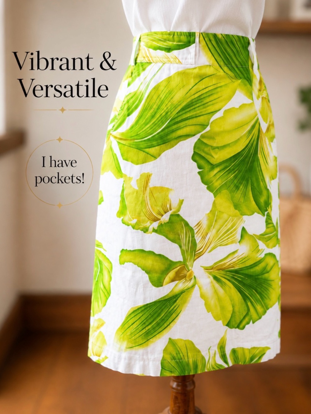Alanni Cotton Stretch Floral Skirt Size 6 Pockets Tropical Garden A-Line